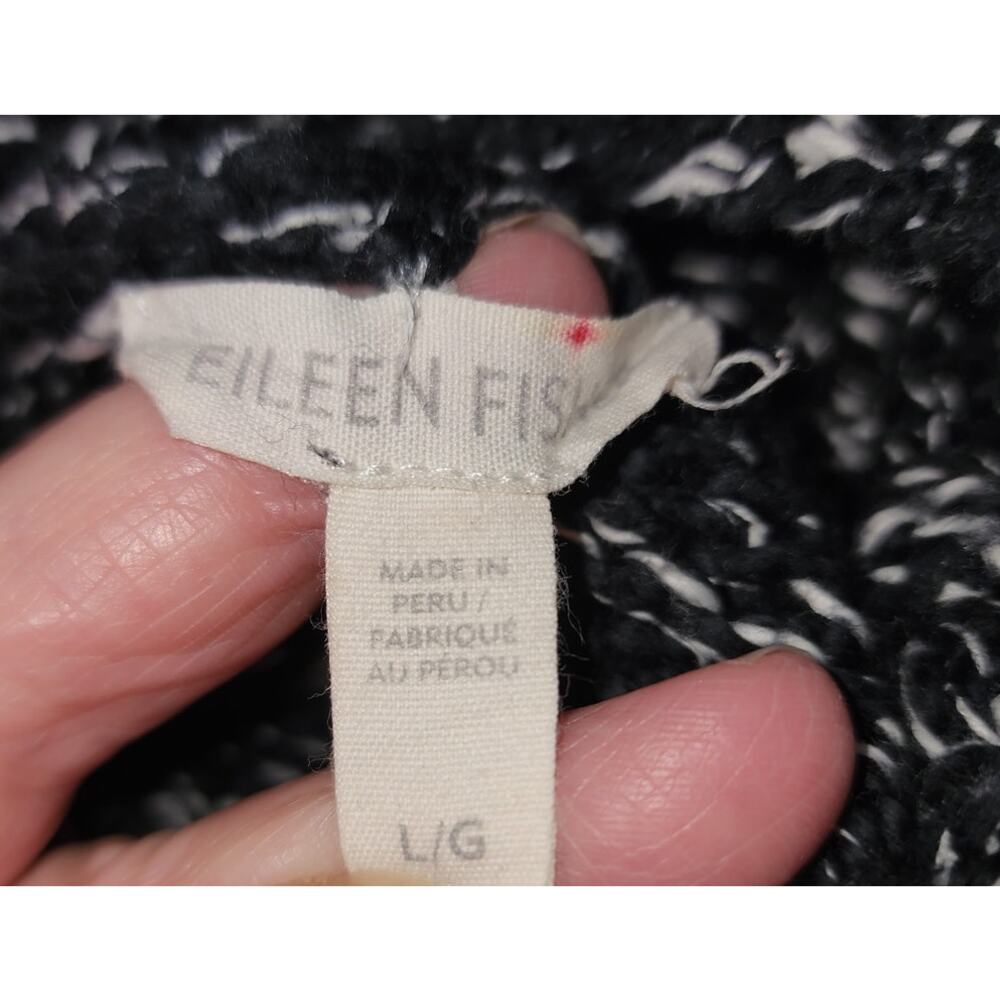 Eileen Fisher Black White Cropped Turtle Neck Organic Cotton Sweater Size Large - Picture 3 of 8